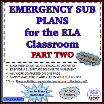 Preview of EMERGENCY SUB PLANS FOR THE ELA CLASSROOM--PART TWO