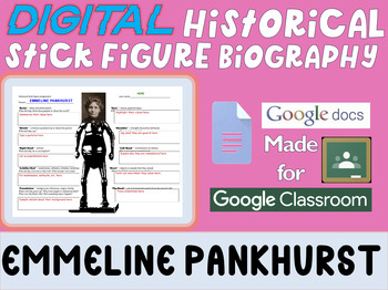 Preview of EMMELINE PANKHURST - Digital Stick Figure Mini Bios for Women's History Month