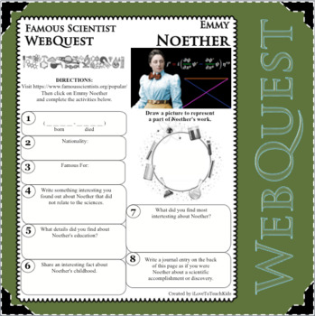 Preview of UNIVERSE THEOREM EMMY NOETHER Science WebQuest Scientist Research Project