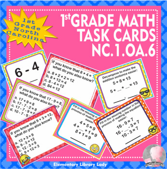 Preview of North Carolina Math NC.1.OA.6 1st Grade Task Cards Add and Subtract Within 20