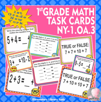 Preview of New York Math NY-1.OA.3 1st Grade Task Cards Commutative and Associative