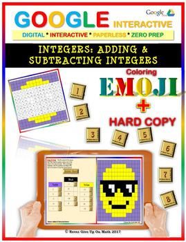 Preview of EMOJI - Adding & Subtracting Integers (Google & Hard Copy) Distance Learning