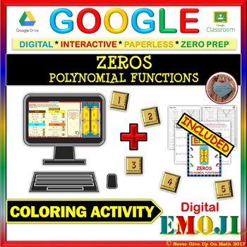 Preview of EMOJI - Find Zeros of Polynomial Functions (Google & Hard Copy)Distance Learning