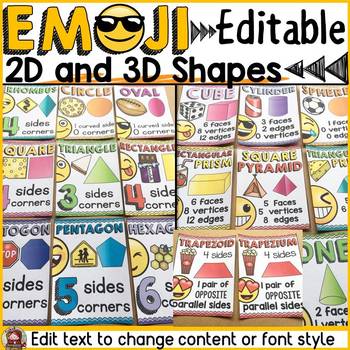 Preview of EMOJI THEMED: (EDITABLE) 2D AND 3D SHAPES: CLASS DECOR