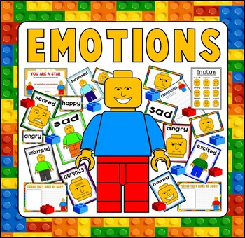 Preview of EMOTIONS FEELINGS TEACHING RESOURCES KS1 KS2 BEHAVIOUR DISPLAY LEGO THEME