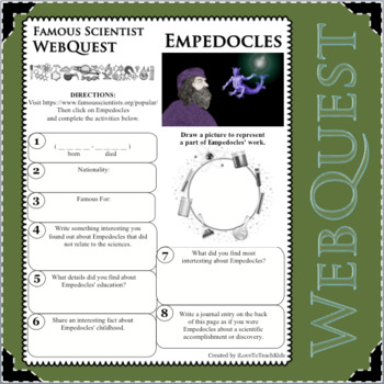 Preview of EMPEDOCLES Science WebQuest Scientist Research Project Biography Notes
