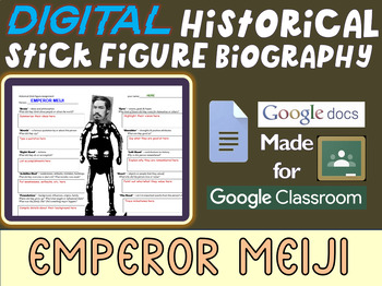 Preview of EMPEROR MEIJI Digital Historical Stick Figure (mini bios) Editable Google Docs