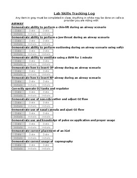 Preview of EMT Skill Tracking Form