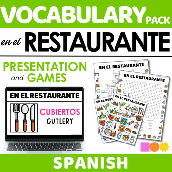 Preview of EN EL RESTAURANTE Vocabulary Game Pack-Word Search, Crossword & Bingo