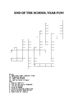 Preview of END OF THE SCHOOL YEAR CROSSWORD PUZZLE!