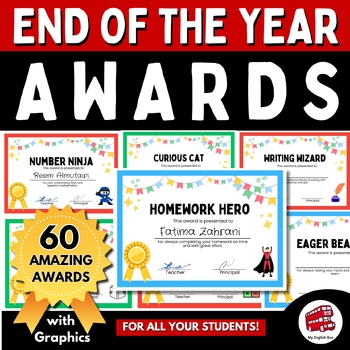 Preview of END OF THE YEAR AWARDS - 60 FUN Color Certificates 2nd, 3rd, 4th, 5th, 6th Grade