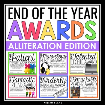 Preview of End of the Year Awards - Alliteration Edition Student Award Certificates