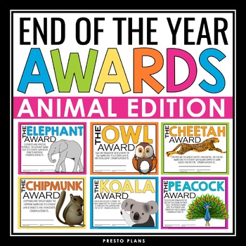 Preview of End of the Year Awards - Animal Edition Student Award Certificates