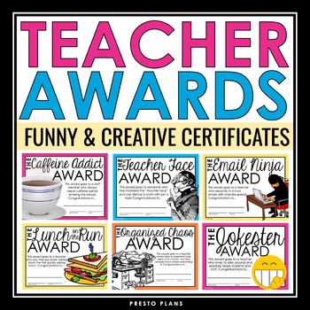 Preview of End of the Year Awards for Teacher or School Staff - Teacher Awards Certificates