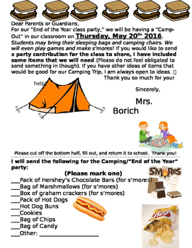 Preview of END OF THE YEAR-CAMPING PARTY THEME- EDITABLE IN WORD!