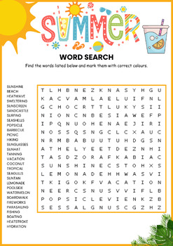 END OF THE YEAR GIANT SUMMER Word Search Puzzle Worksheet Activity