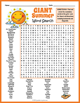 Preview of (4th 5th 6th 7th Grade) END OF THE YEAR SUMMER Word Search Worksheet Activity