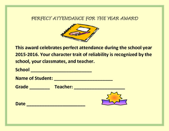 Preview of END OF THE YEAR AWARDS: PERFECT ATTENDANCE AWARD