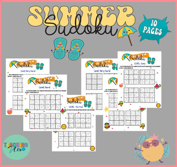 Preview of END OF THE YEAR SUMMER SUDOKU | Puzzle Worksheet Activity | Summer Sudoku Sheets