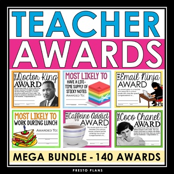 End Of The Year Teacher Staff Awards Bundle By Presto Plans Tpt