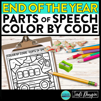 Preview of END OF THE YEAR color by code last day coloring page PARTS OF SPEECH worksheet