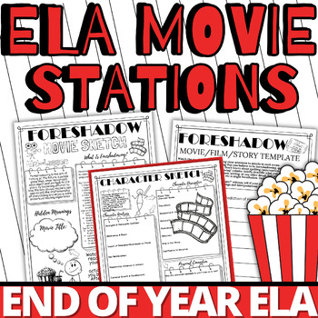 Preview of END OF YEAR ACTIVITIES MOVIE DAY WORKSHEETS GUIDE STATIONS ELA REVIEW permission