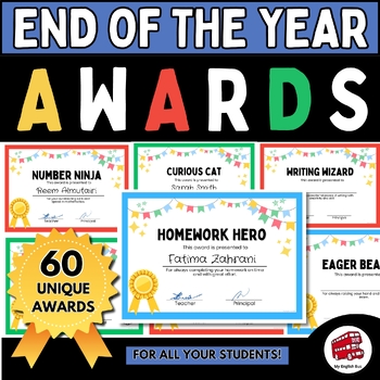 Preview of END OF YEAR AWARDS - 60 Color Certificates for the whole class - 3rd Grade