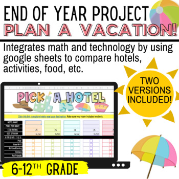 Preview of END OF YEAR MATH PBL: Plan A Vacation! | Math + Technology