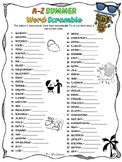 END OF THE YEAR SUMMER ACTIVITY Word Scramble PUZZLE with 