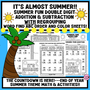 Preview of END OF YEAR|SUMMER THEME Independent Work|Math Word Find & ABC Order|1st-2nd