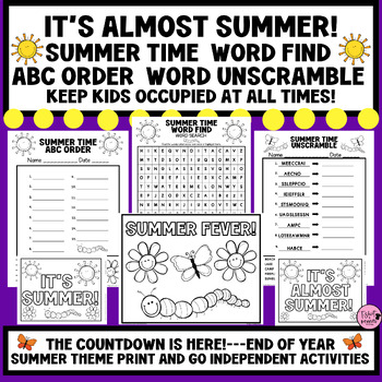 Preview of END OF YEAR SUMMER THEME Word Find ABC Order and Color Sheets|1st-3rd Grade