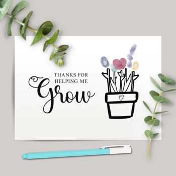 Preview of END OF YEAR THANK YOU CARD, TEACHER APPRECIATION GIFT, THUMBPRINT ART, COLORING