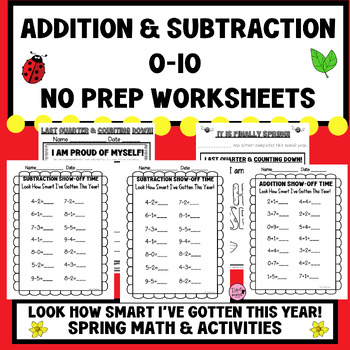Preview of END OF YEAR THEME|0-10 Addition & Subtraction No Prep Math|Kindergarten