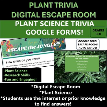 Preview of END of YEAR ACTIVITY PLANT TRIVIA DIGITAL ESCAPE ROOM Grades3-8 SUMMER COUNTDOWN