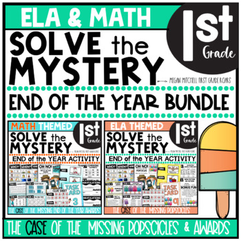 Preview of END of the Year Activities Math & ELA Solve the Mystery Task Card Bundle