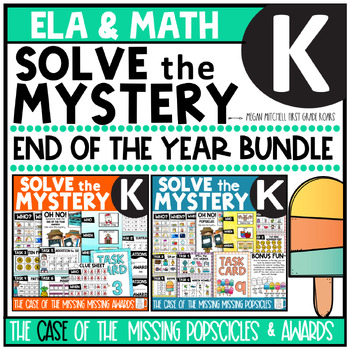 Preview of END of the Year  Math ELA Kindergarten Solve the Mystery Task Card Bundle