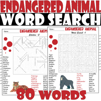 ENDANGERED ANIMAL Word Search puzzle , ENDANGERED ANIMAL Word Search ...