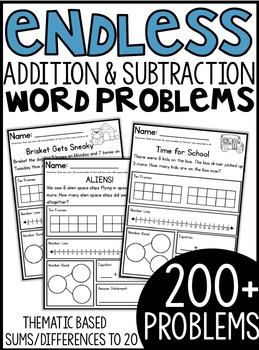 Preview of Addition and Subtraction Themed Word Problems (within 20)