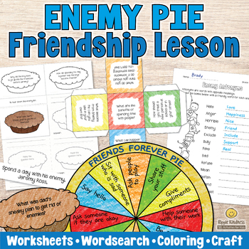 Preview of ENEMY PIE BOOK Friendship Day Lesson, Coloring, Craft - Build Character Activity