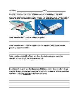 Preview of ENGINEERING/AVIATION: THE SHARK & AIRCRAFT DESIGN/ GRS.9-12, COLLEGE & MG