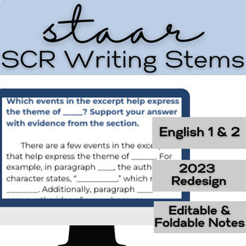 Preview of ENGLISH 1 & 2 STAAR REDESIGN 2023 | Reading SCR Writing Stems