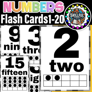 Preview of Number Flash Cards 1-20|Flashcards for Back to School|Ten Frames and Number Word