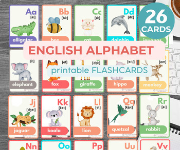 Preview of ENGLISH ALPHABET flashcards in Animal Designs | Preschool Learning letters