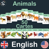 ENGLISH Animals vocabulary flashcards, With 50 Names And I