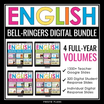 Preview of English Bell Ringers Bundle - Creative Weekly ELA Warm Ups - All Digital Volumes