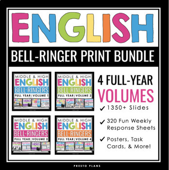 Preview of English Bell Ringers Bundle - Creative Weekly ELA Warm Ups - All Print Volumes