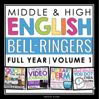 Preview of English Bell Ringers - Literary Devices, Discussion, Writing, & Videos -  Vol 1