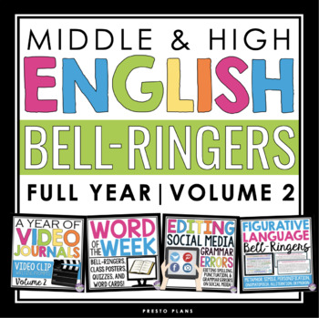Preview of English Bell Ringers - Figurative Language, Grammar, Vocabulary, Videos - Vol 2