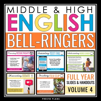 Preview of English Bell Ringers - Grammar, Word Choice, Writing, Debates, & Video - Vol 4