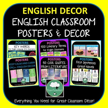 Preview of ENGLISH CLASSROOM POSTERS Decor BUNDLE High School ELA Display Terms Quotes